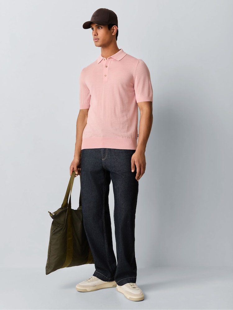 وردي - BOSS Narciso Regular Fit Trophy Neck Knitted Polo Shirt - Image 2 of 6