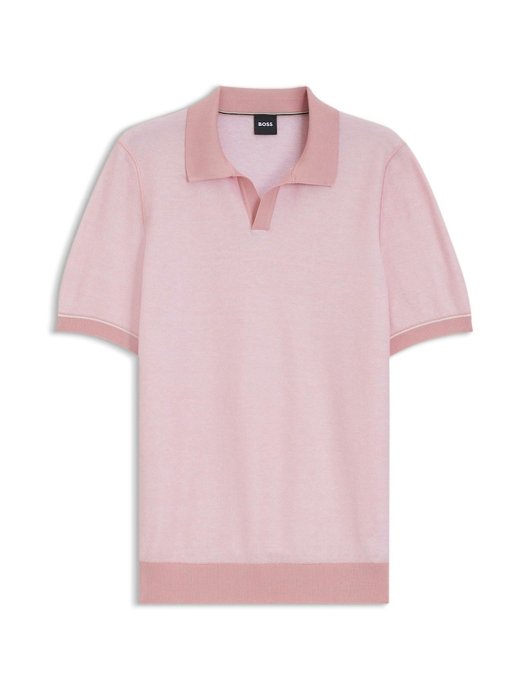 وردي - BOSS Narciso Regular Fit Trophy Neck Knitted Polo Shirt - Image 6 of 6