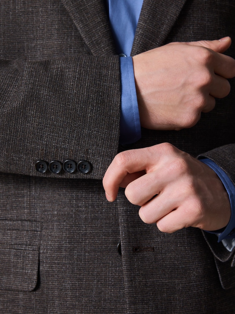 Chocolate Brown Regular Fit Textured Blazer with Wool - Image 6 of 6 Chocolate Brown Regular Fit Textured Blazer with Wool - Image 6 of 6