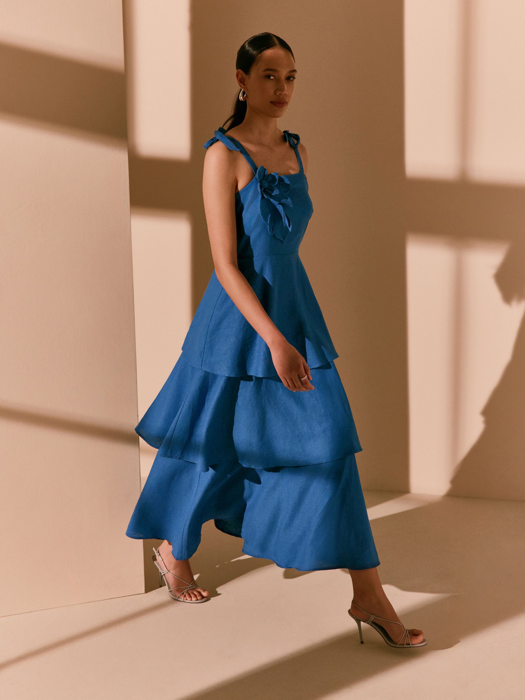 occasion dress Womens Next Cobalt Blue Linen Rich Square Neck Corsage Maxi US 2 a chic faux wrap midi with a flattering silhouette perfect for any occasion Women's Dresses - Maxi, Midi