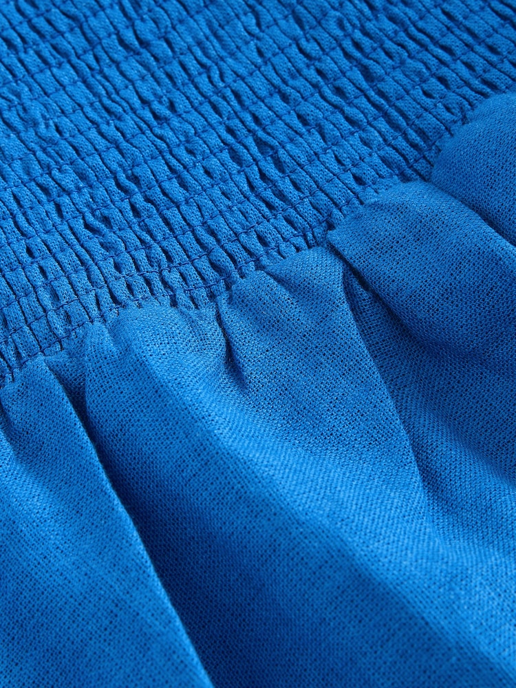 Синий кобальт - Платье макси с квадратным вырезом и льняной отделкой - Изображение 3 3