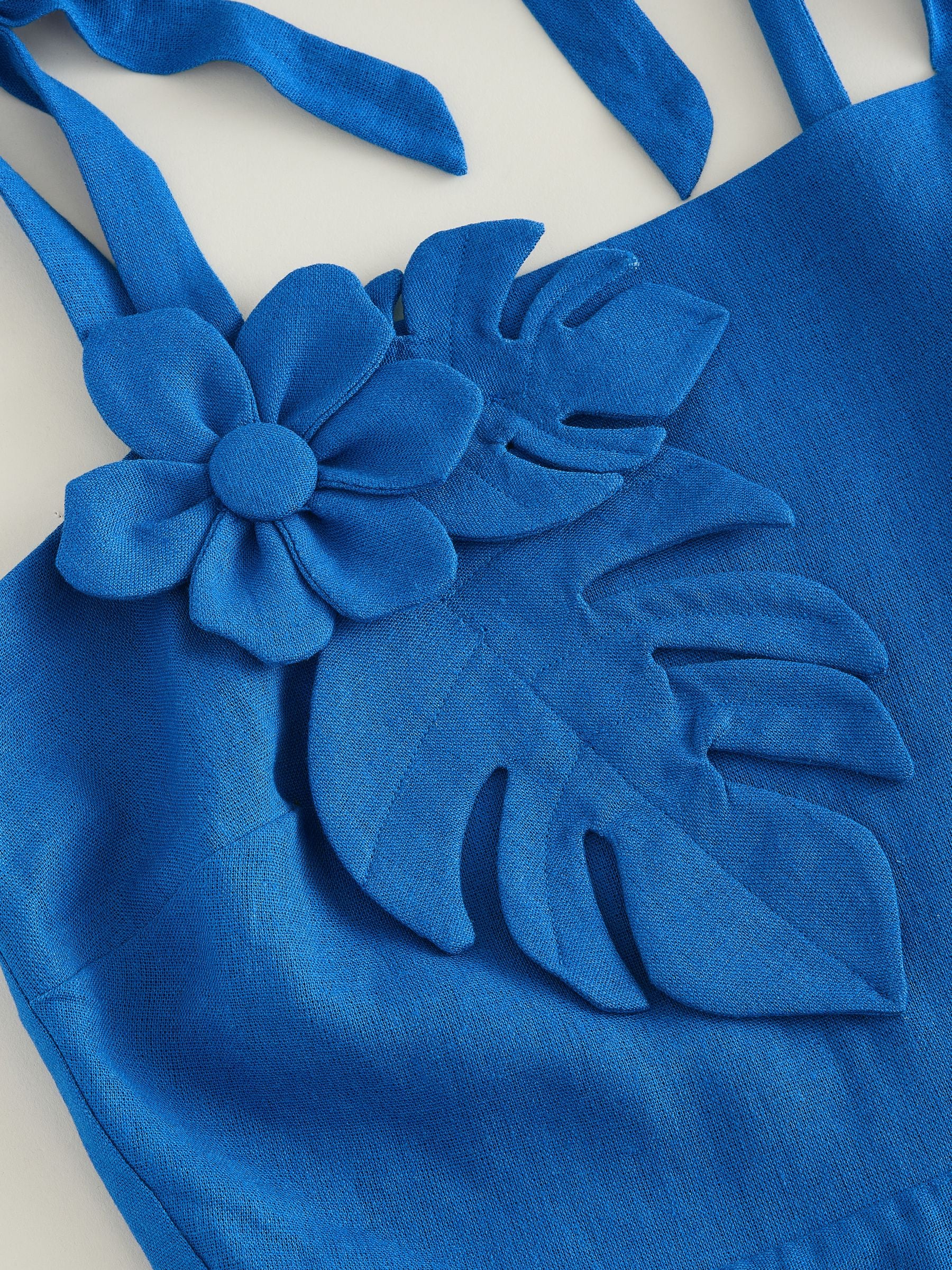 Buy Cobalt Blue Linen Rich Square Neck Corsage Maxi Occasion Dress