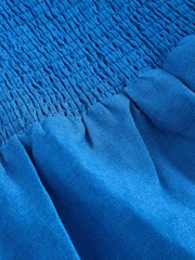 Cobalt Blue Linen Rich Square Neck Corsage Maxi Occasion Dress - Image 7 of 7