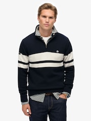 Superdry Blue Cotton Stripe Half Zip Knit Jumper - Image 1 of 6