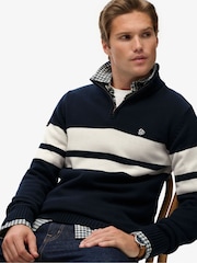 Superdry Blue Cotton Stripe Half Zip Knit Jumper - Image 2 of 6