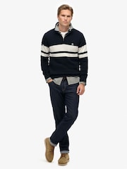 Superdry Blue Cotton Stripe Half Zip Knit Jumper - Image 3 of 6