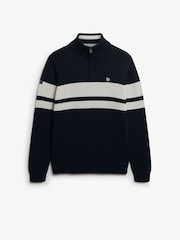Superdry Blue Cotton Stripe Half Zip Knit Jumper - Image 5 of 6