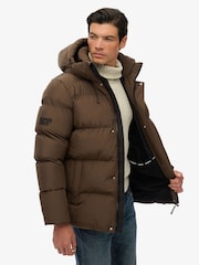 Superdry Brown Hooded Five Baffle Sports Puffer Jacket - Image 3 of 7
