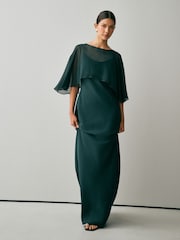 Green Cape Wedding Guest Bridesmaid Maxi Dress - Image 1 of 11
