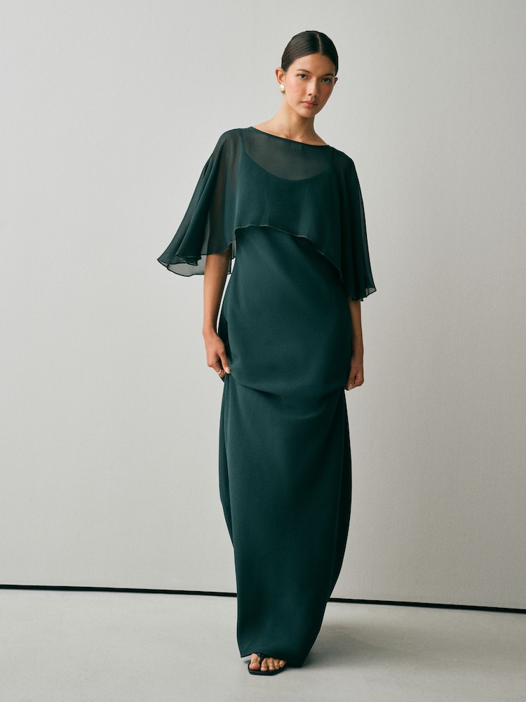 Green Cape Wedding Guest Bridesmaid Maxi Dress - Image 1 of 11 Green Cape Wedding Guest Bridesmaid Maxi Dress - Image 1 of 11
