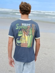 Blue Sprite Back Print Graphic Ringer T-Shirt - Image 1 of 8
