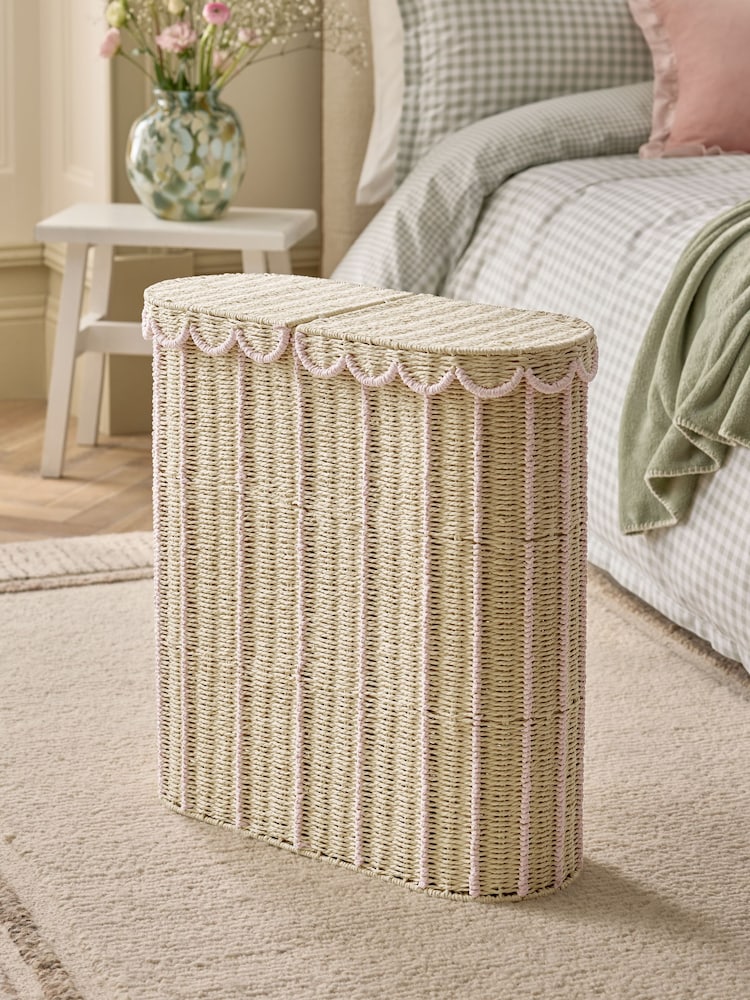 Pink Sorter Scallop Wicker Laundry Basket with Lid - Image 1 of 1