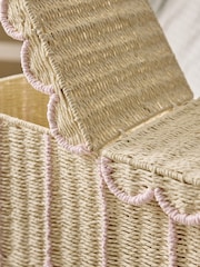 Pink Sorter Scallop Wicker Laundry Basket with Lid - Image 3 of 4