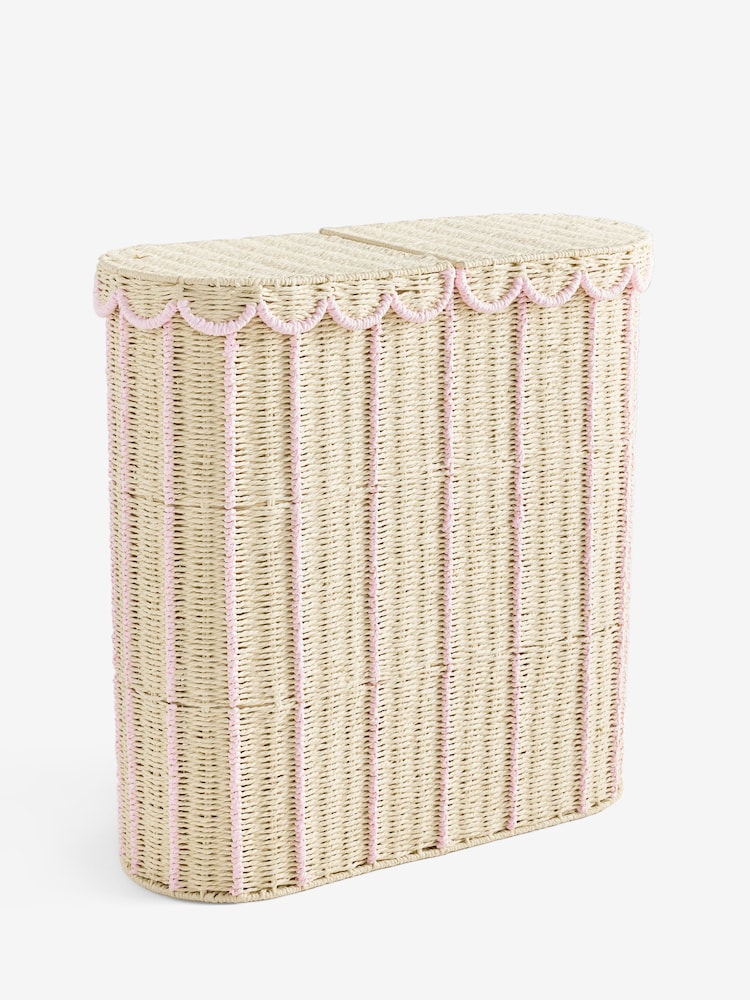Pink Sorter Scallop Wicker Laundry Basket with Lid - Image 4 of 4