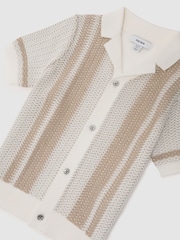 Reiss Off White/Light Camel Victor Cotton Textured-Knit Striped Shirt - Image 3 of 3