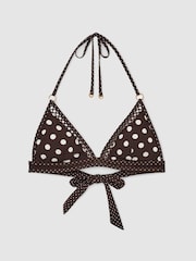Reiss Chocolate Brown/Ivory Hennel Polka-Dot Triangle Bikini Top - Image 2 of 6