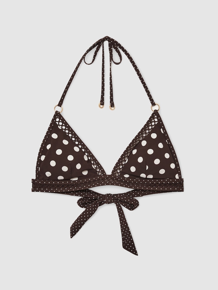 Reiss Chocolate Brown/Ivory Hennel Polka-Dot Triangle Bikini Top - Image 2 of 6