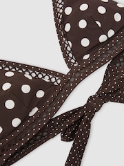 Reiss Chocolate Brown/Ivory Hennel Polka-Dot Triangle Bikini Top - Image 6 of 6