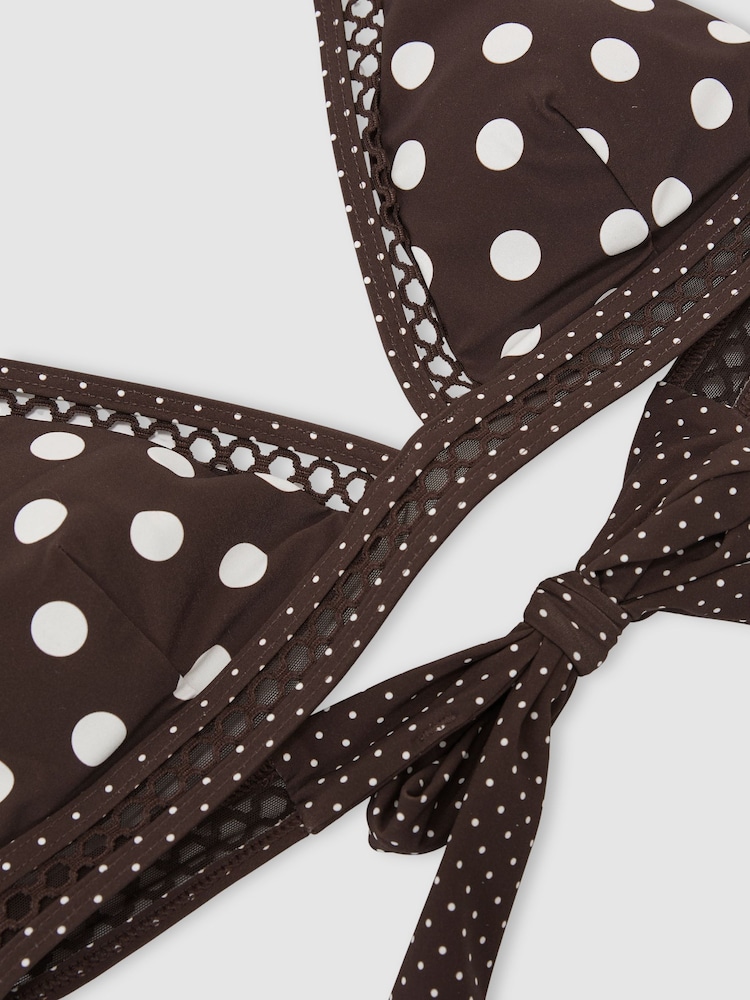 Reiss Chocolate Brown/Ivory Hennel Polka-Dot Triangle Bikini Top - Image 6 of 6