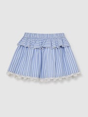 Reiss Blue/White Julie Cotton Striped Lace-Trim Skirt - Image 2 of 3