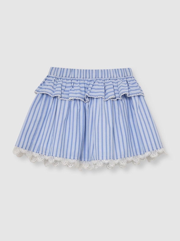 Reiss Blue/White Julie Cotton Striped Lace-Trim Skirt - Image 2 of 3