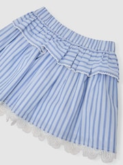 Reiss Blue/White Julie Cotton Striped Lace-Trim Skirt - Image 3 of 3