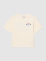 Reiss White Morgan Cotton Fish Logo Print T-Shirt - Image 1 of 3