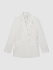 Reiss White Alyx Linen-Blend Double-Breasted Suit Jacket - Image 2 of 6