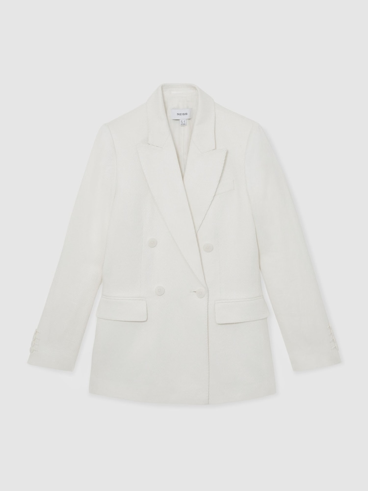 Reiss White Alyx Linen-Blend Double-Breasted Suit Jacket - Image 2 of 6