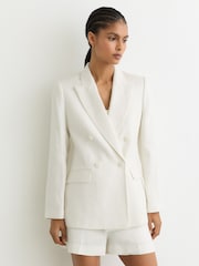 Reiss White Alyx Linen-Blend Double-Breasted Suit Jacket - Image 3 of 6