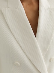 Reiss White Alyx Linen-Blend Double-Breasted Suit Jacket - Image 4 of 6
