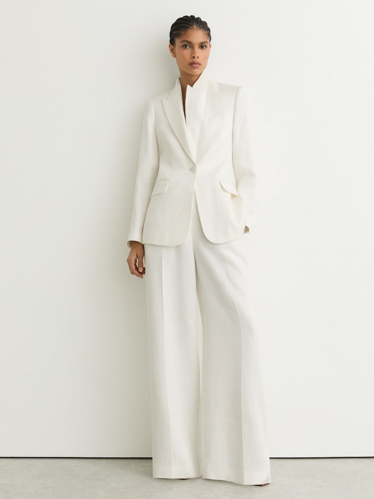 Reiss White Alyx Linen-Blend Single-Breasted Suit Jacket - Image 1 of 8