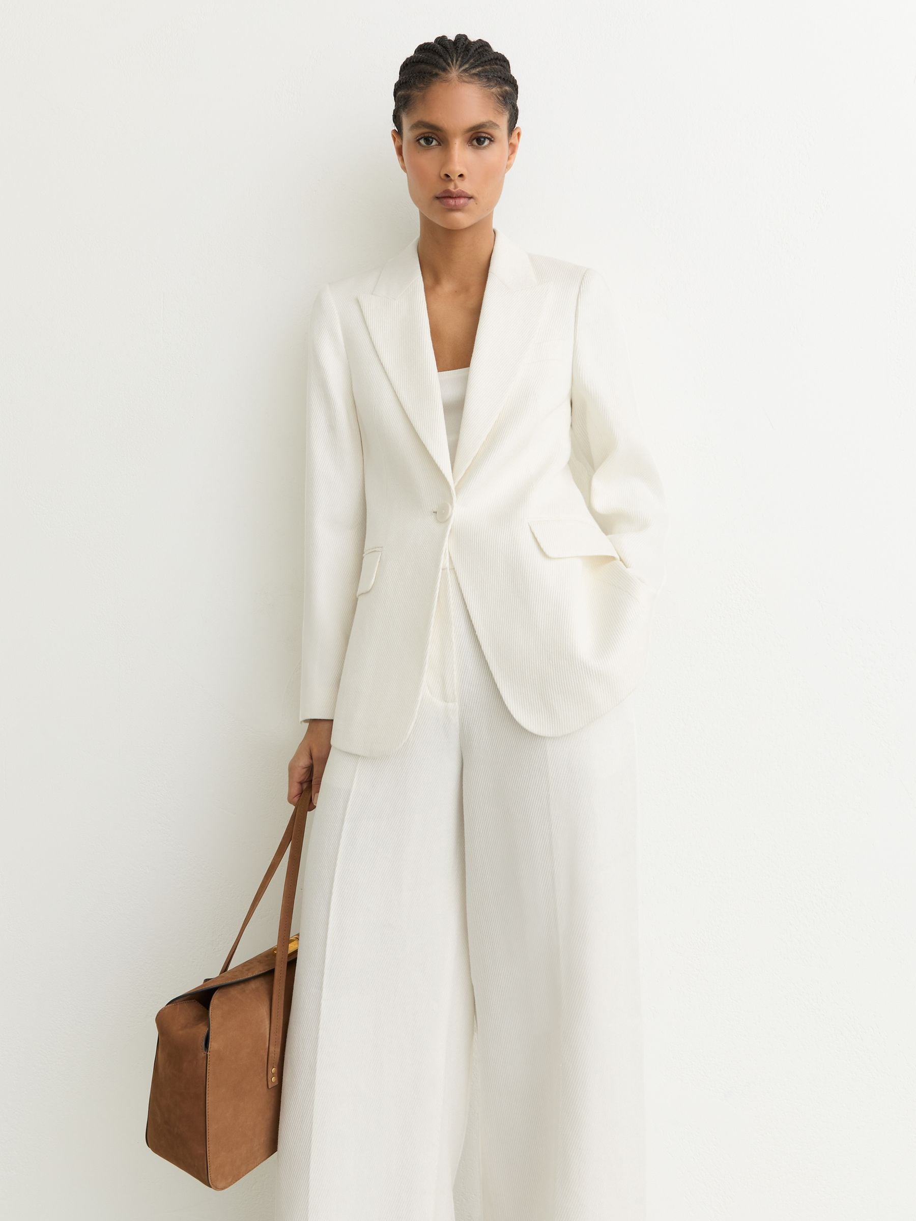Buy Reiss White Alyx Linen-Blend Single-Breasted Suit Jacket from