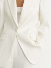 Reiss White Alyx Linen-Blend Single-Breasted Suit Jacket - Image 4 of 8