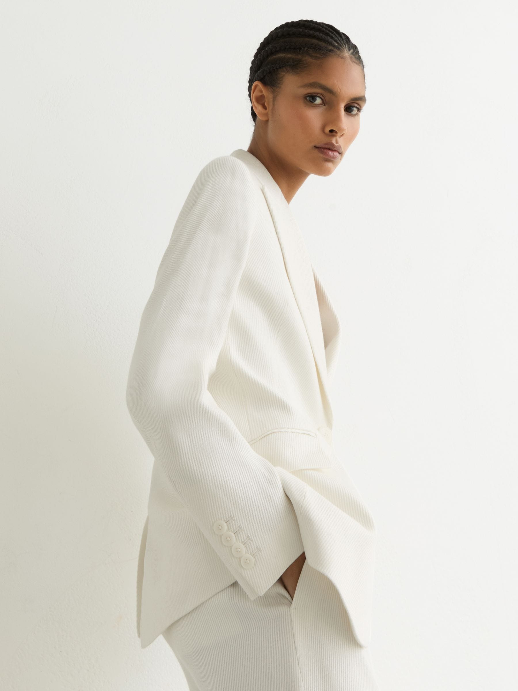 Buy Reiss White Alyx Linen-Blend Single-Breasted Suit Jacket from