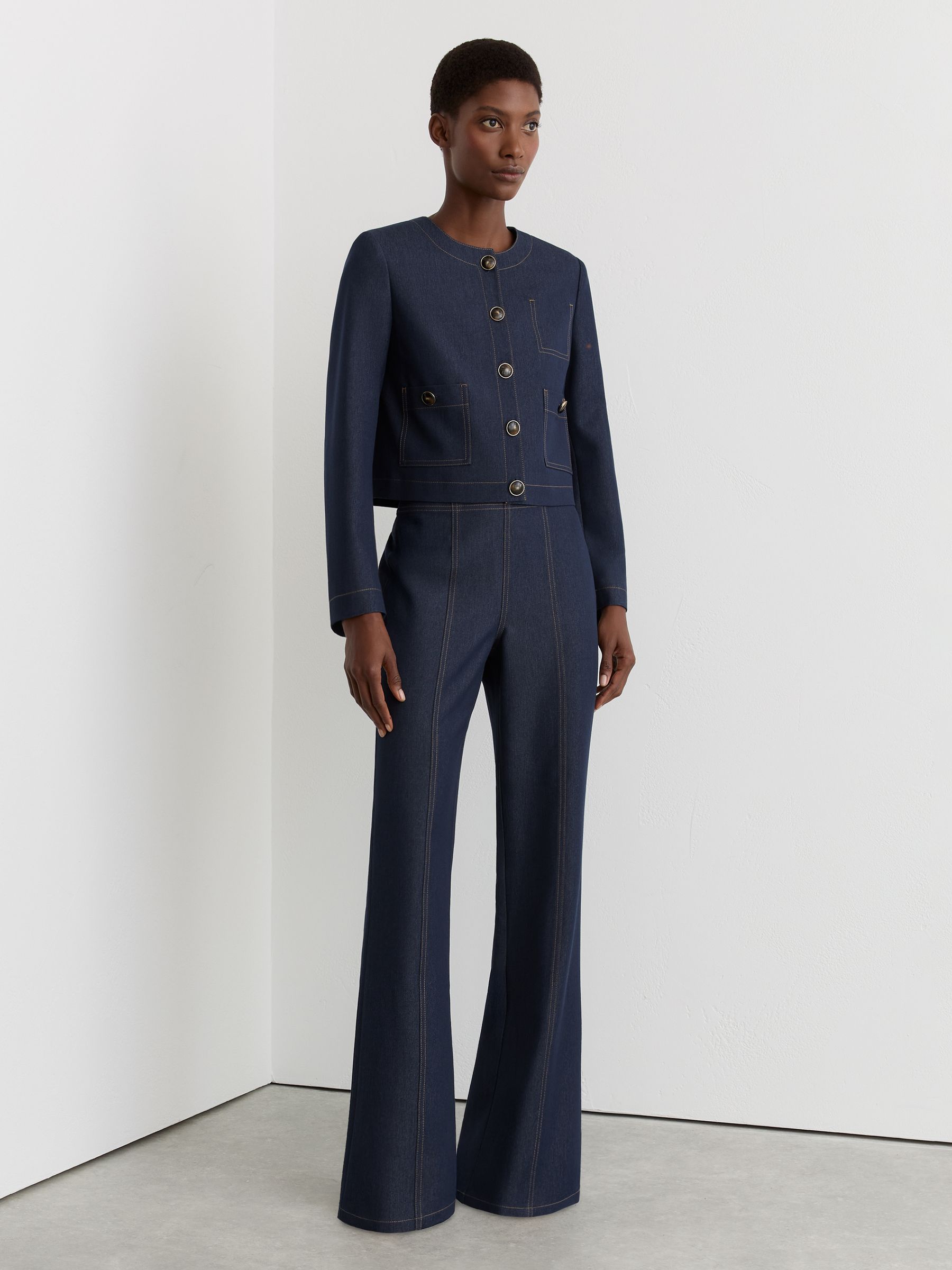 Buy Reiss Dark Blue Edie Flared-Leg Denim-Look Trousers from Next USA