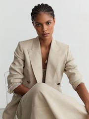 Reiss Neutral Kit Linen Double-Breasted Suit Blazer - Image 1 of 8