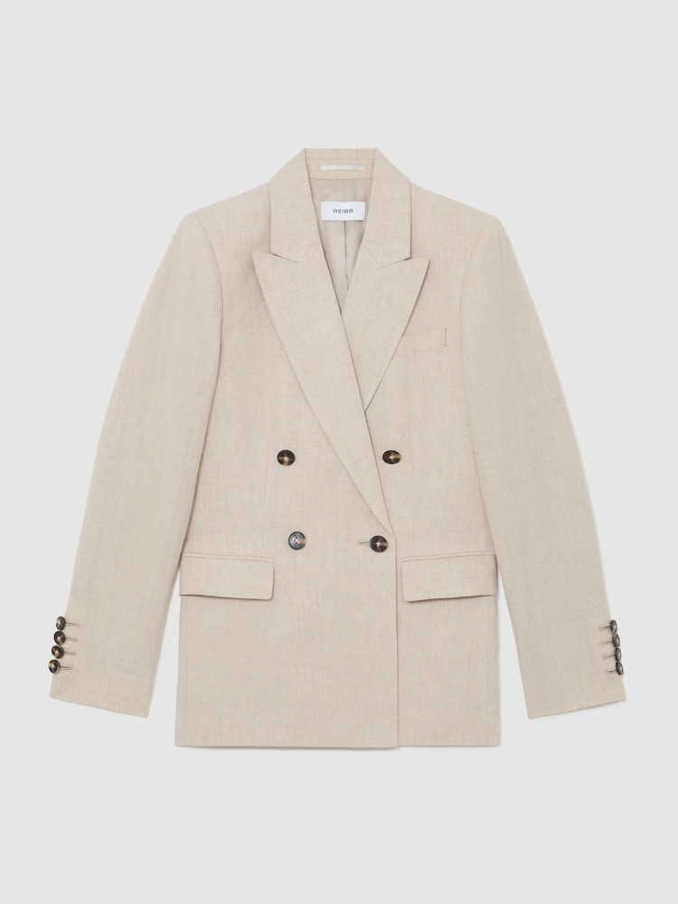 Reiss Neutral Kit Linen Double-Breasted Suit Blazer - Image 2 of 8