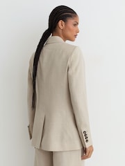 Reiss Neutral Kit Linen Double-Breasted Suit Blazer - Image 6 of 8