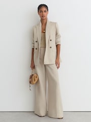 Reiss Neutral Kit Linen Double-Breasted Suit Blazer - Image 7 of 8