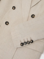 Reiss Neutral Kit Linen Double-Breasted Suit Blazer - Image 8 of 8