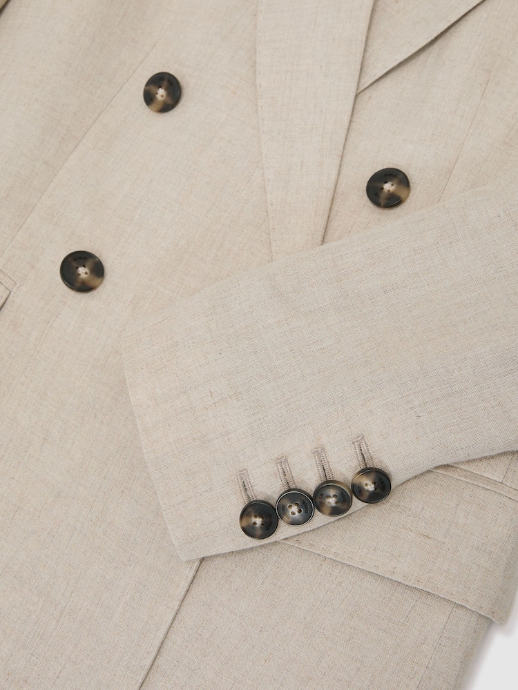 Reiss Neutral Kit Linen Double-Breasted Suit Blazer - Image 8 of 8