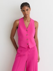 Reiss Pink Charli Button-Through Tailored Waistcoat with Linen - Image 1 of 7