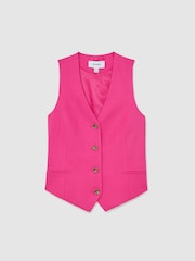 Reiss Pink Charli Button-Through Tailored Waistcoat with Linen - Image 2 of 7