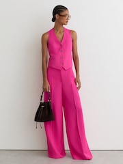 Reiss Pink Charli Button-Through Tailored Waistcoat with Linen - Image 3 of 7