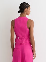 Reiss Pink Charli Button-Through Tailored Waistcoat with Linen - Image 5 of 7