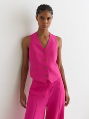 Reiss Pink Charli Button-Through Tailored Waistcoat with Linen - Image 6 of 7
