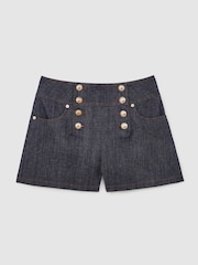 Reiss Dark Blue Skylar Button-Detail Denim Shorts - Image 2 of 6