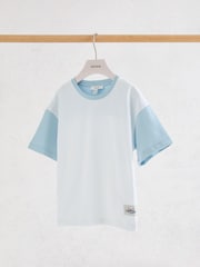 Reiss White/Pale Blue Jones Cotton Colour-Block Label T-Shirt - Image 2 of 4