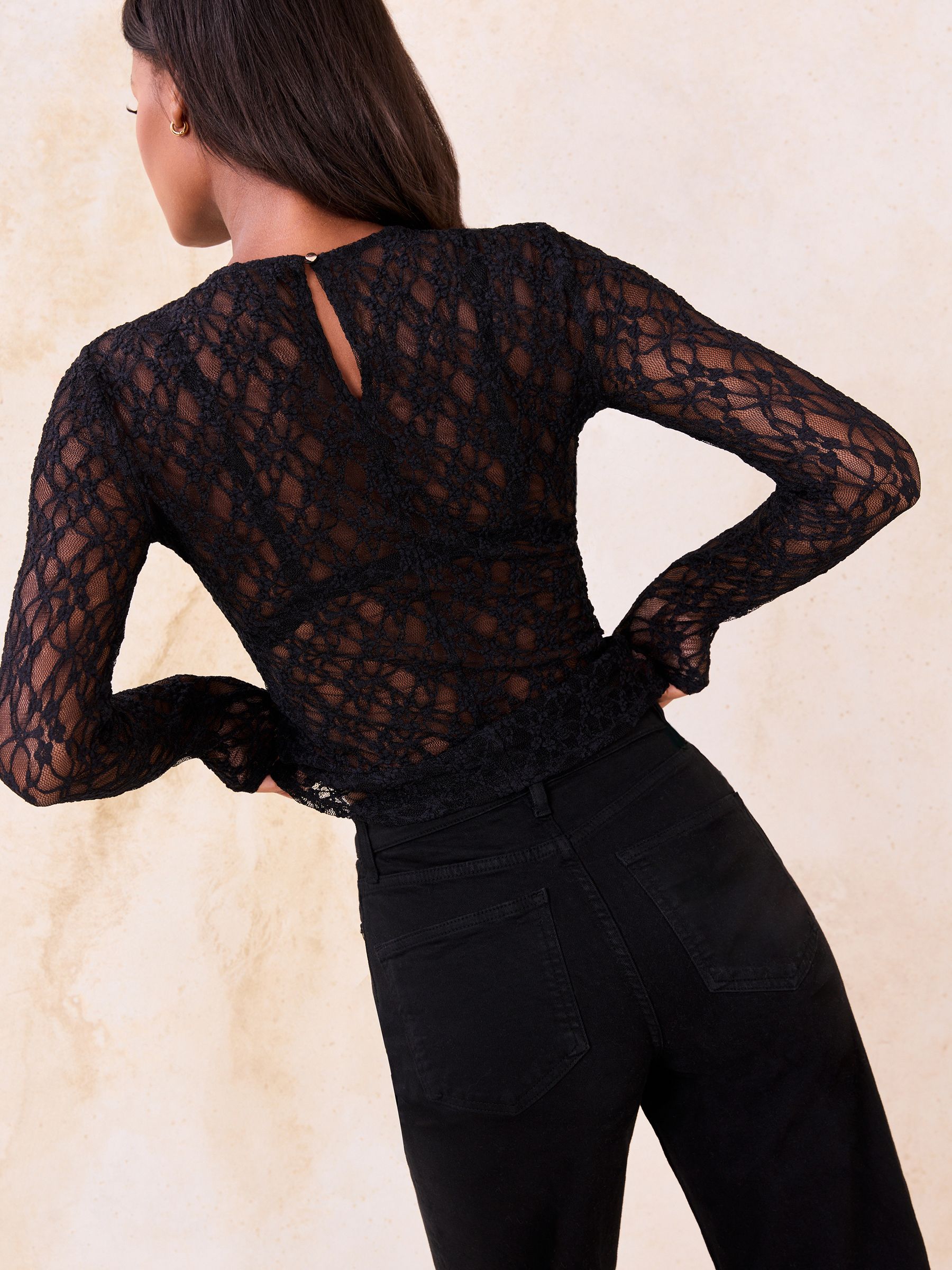 Buy Lipsy Black Lace Long Sleeve Lace Top from Next Canada
